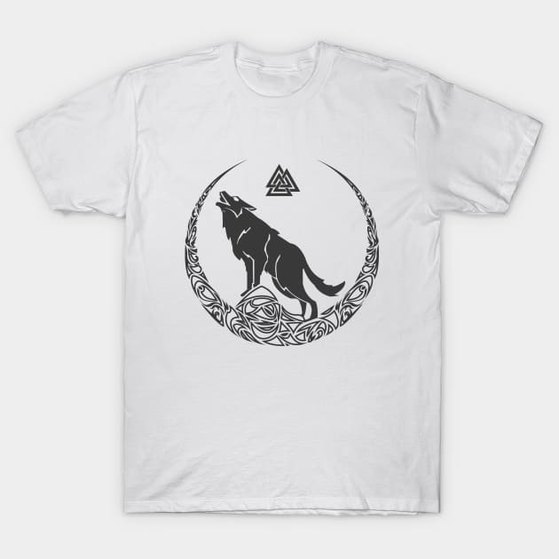 Viking Valknut & Wolf of Odin T-Shirt by soloartid